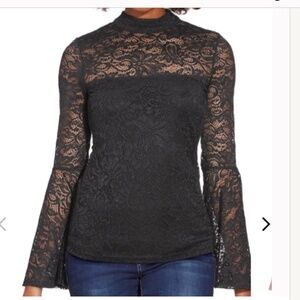 NWT! SZ XS BLACK LACE MOCK-NECK LONG-SLEEVE TOP